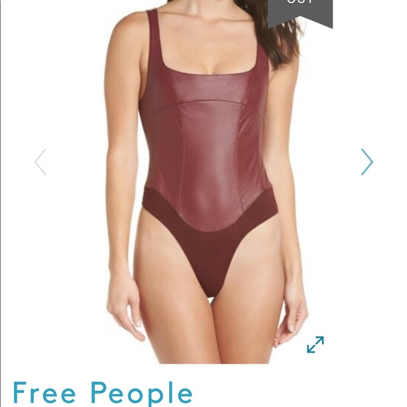 FREE PEOPLE :Vegan Faux-Leather Thong Bodysuit NWT - Picture 1 of 2